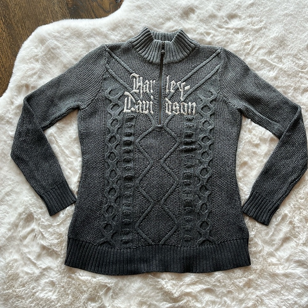 Harley-Davidson Women’s Tunic 1/4 Zip Sweater w Embroidered Graphic Size Large